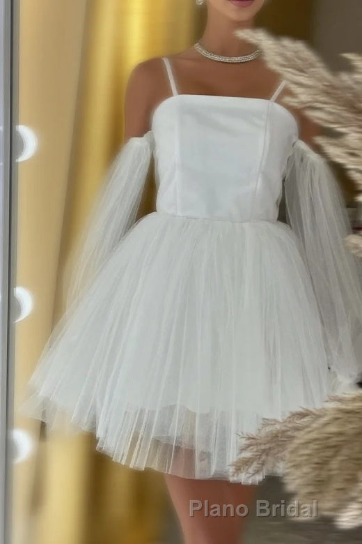 White Cold Shoulder Straps Puff Long Sleeves Homecoming Dresses Main image