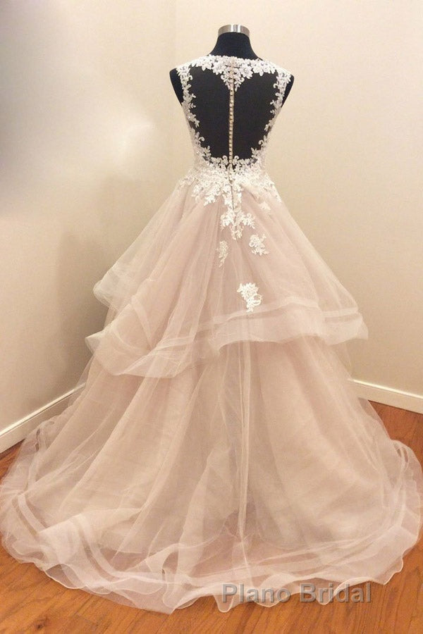 A Line Brush Train Sweetheart Sleeveless Ruffles Appliques Wedding Dresses Secondary image