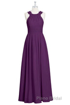 Magenta Chiffon Halter Cutout Back Long Bridesmaid Dresses