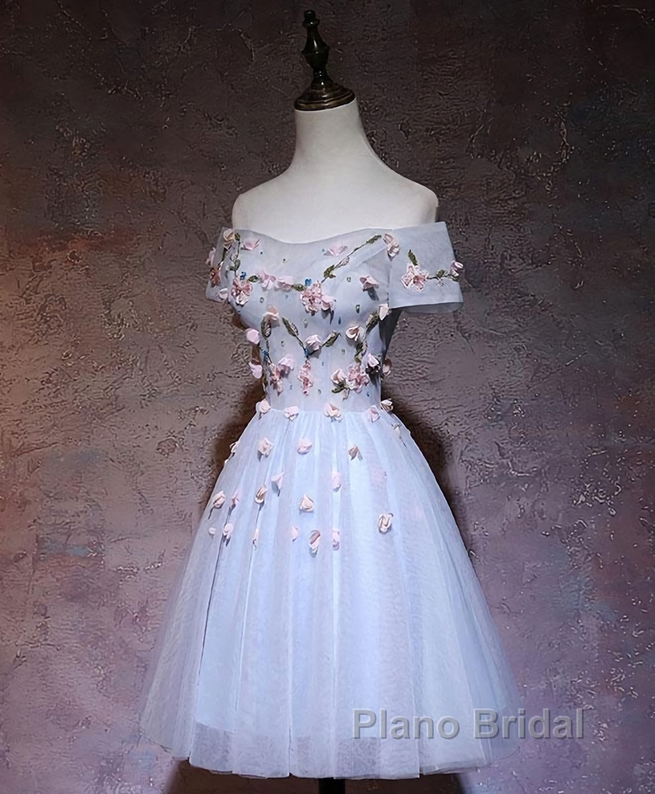 Cute Gray Blue Tulle Short Formal Prom Dress, Gray Homecoming Dress Secondary image