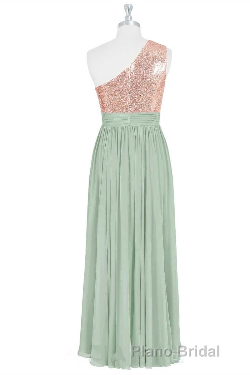 Rose Gold Sequins One-Shoulder Long Bridesmaid Dresses