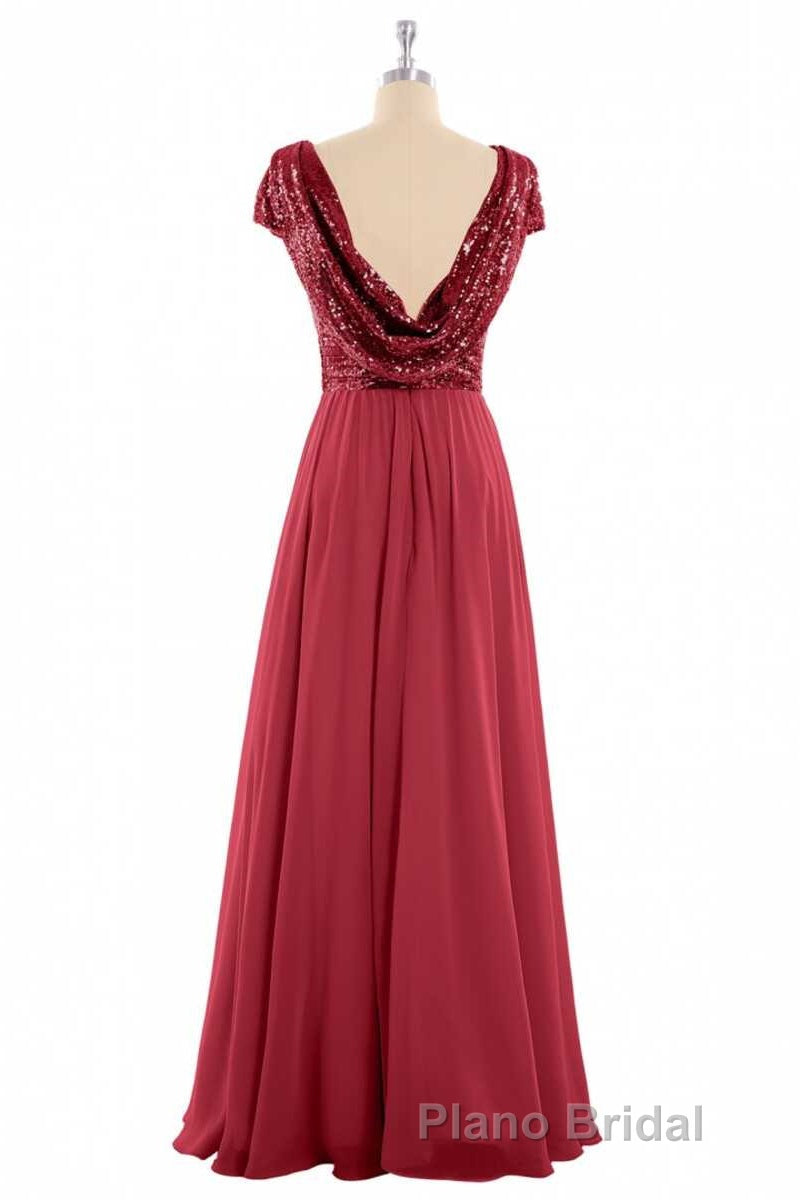 Burgundy Sequin Cap Sleeve Backless A-Line Bridesmaid Dresses