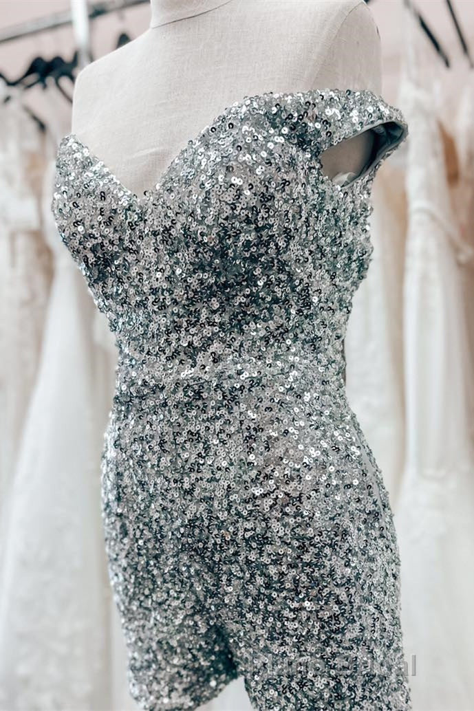 Dusty Sage Off-the-Shoulder Sequins Sheath Homecoming Romper Secondary image