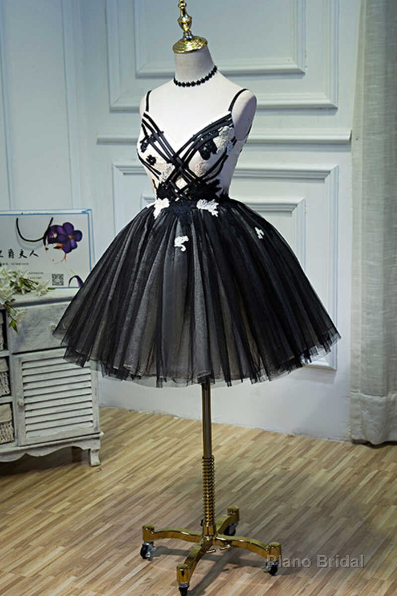 A-Line Flower Black Lace-Up Short Homecoming Dress Secondary image