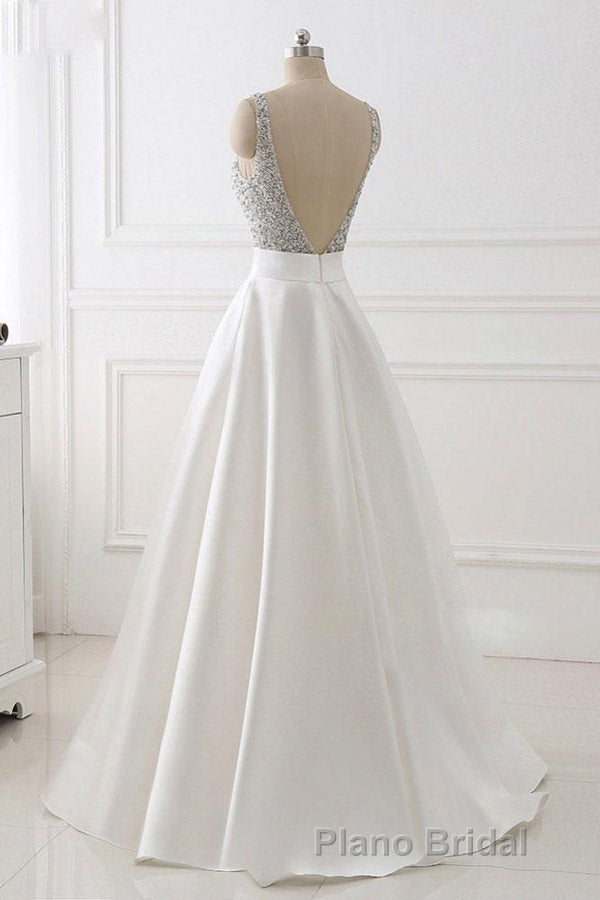A Line Brush Train Deep V Neck Sleeveless Beading Formal Prom Dresses Secondary image