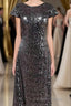Black Sequin Cap Sleeve Backless Long Bridesmaid Dresses