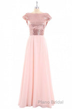 Burgundy Sequin Cap Sleeve Backless A-Line Bridesmaid Dresses