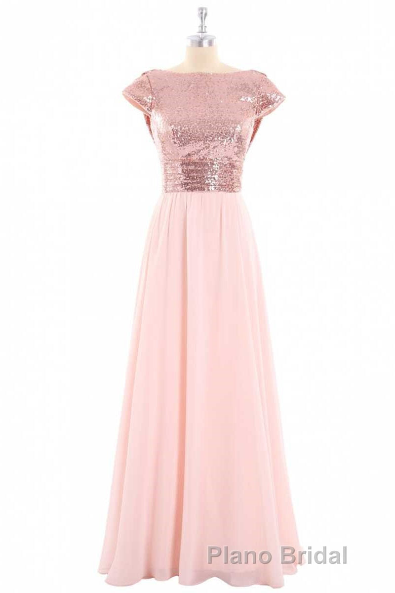 Burgundy Sequin Cap Sleeve Backless A-Line Bridesmaid Dresses