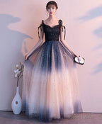 Black Sweetheart Tulle Sequin Long Prom Dress, Black Evening Dress