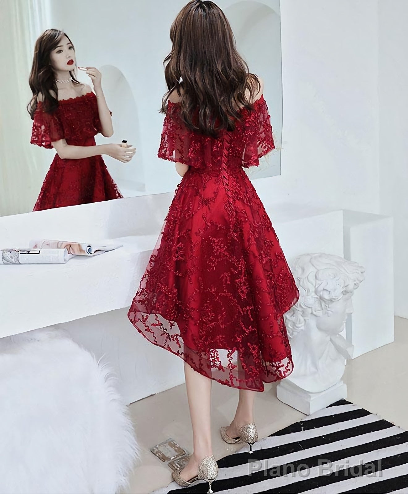 Burgundy Tulle Lace Short Prom Dress Burgundy Homecoming Dress 5