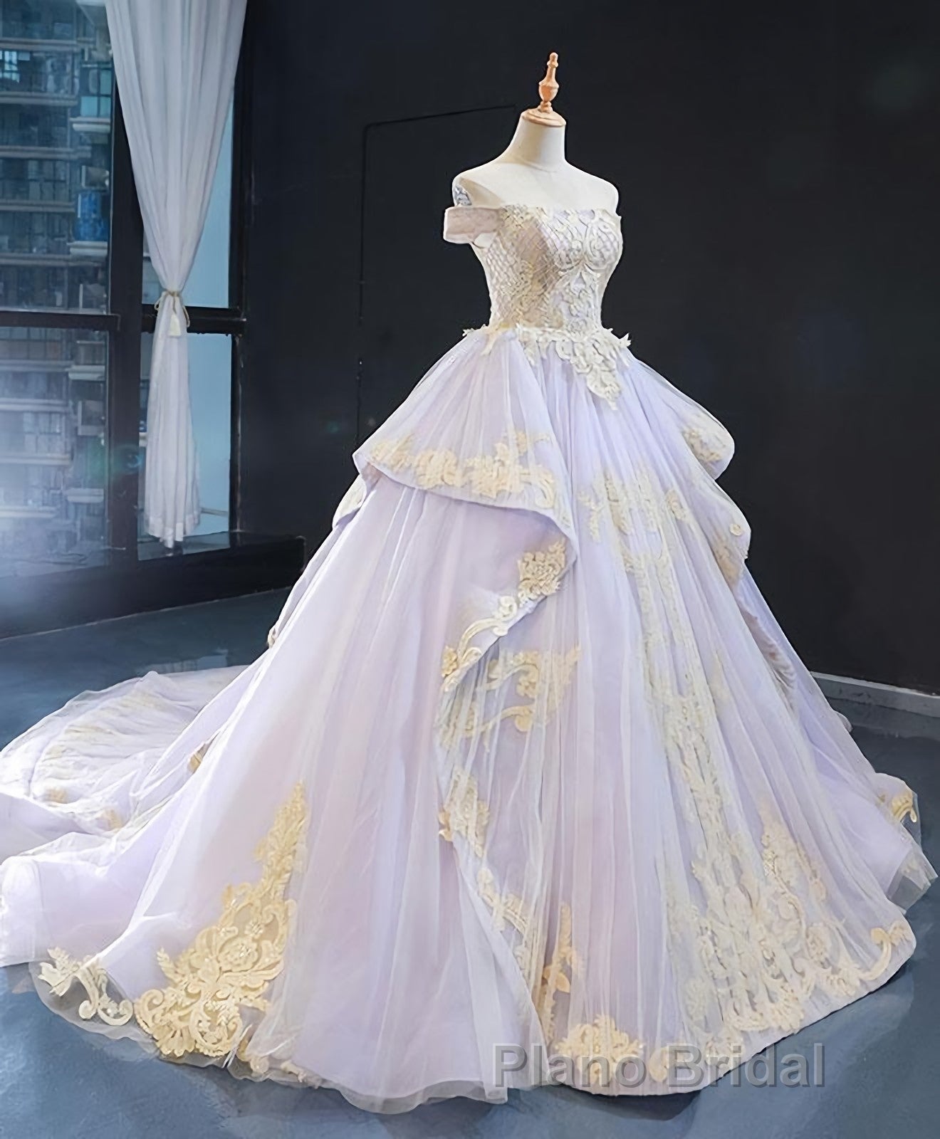 Purple Tulle Lace Long Formal Prom Gown Lace Tulle Long Evening Dresses