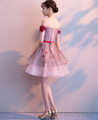 Pink Tulle Lace Short Prom Dress Pink Tulle Homecoming Dress