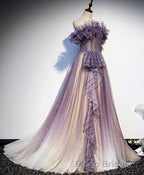 Purple Tulle Sequin Long Formal Prom Dresses, Purple Tulle Prom Dresses