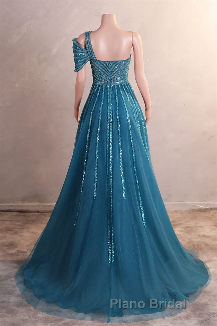 One-Shoulder Beading Sweep Train Backless Evening Dress Secondary image