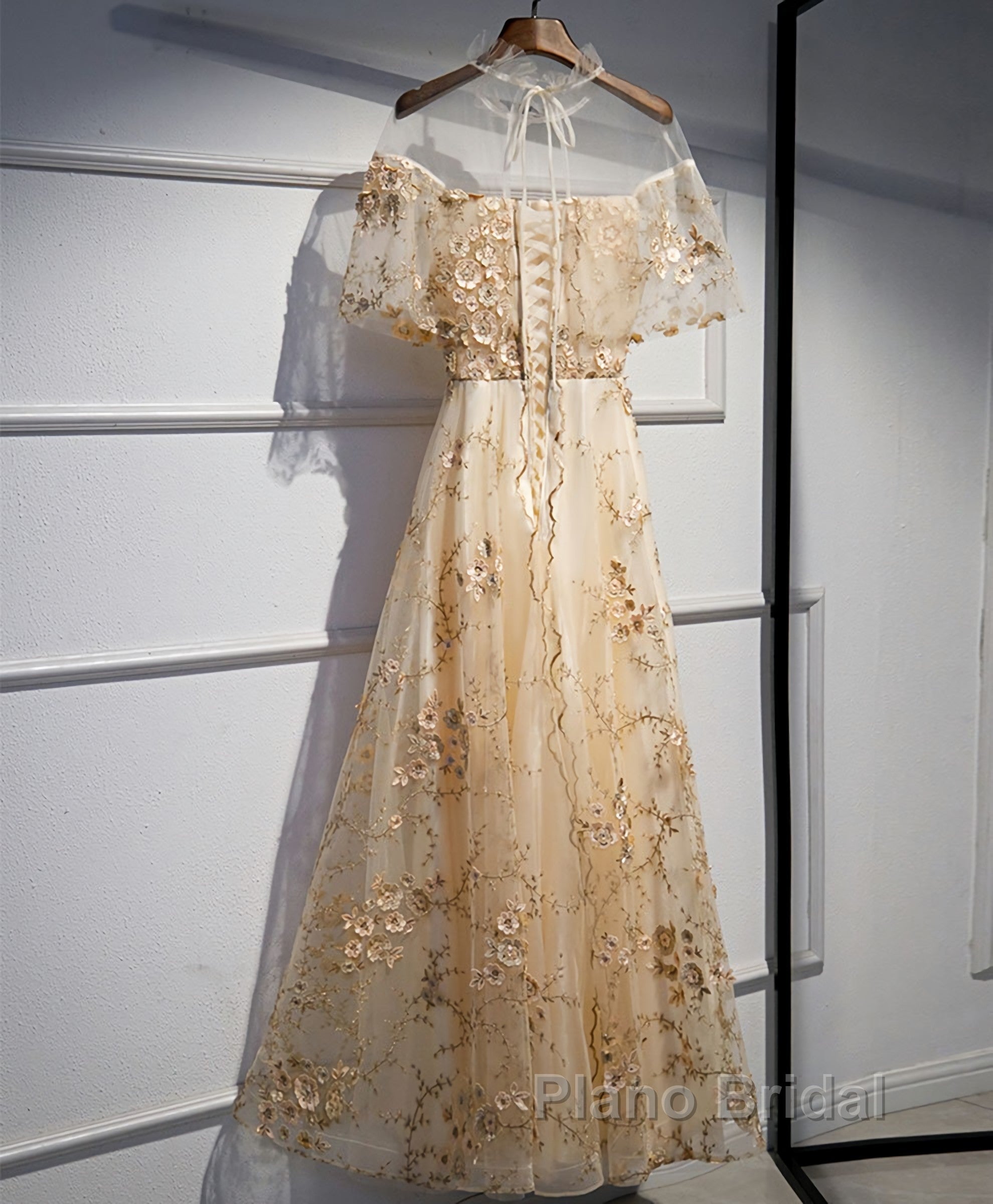 Champagne Tulle Lace Long Formal Prom Dress, Champagne Formal Dress, 1 Secondary image