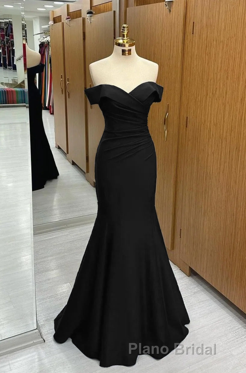 Long Navy Formal Prom Dresses Mermaid Off-the-Shoulder Sweetheart Sleeveless