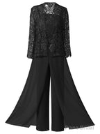 Mother of the Bride Dresses, Lace Chiffon Three-Piece Plus Size Mother of the Bride Pant Suits