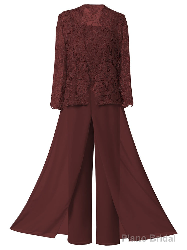 Mother of the Bride Dresses, Lace Chiffon Three-Piece Plus Size Mother of the Bride Pant Suits
