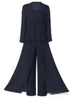Mother of the Bride Dresses, Lace Chiffon Three-Piece Plus Size Mother of the Bride Pant Suits