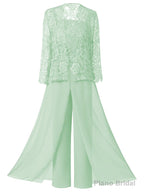 Mother of the Bride Dresses, Lace Chiffon Three-Piece Plus Size Mother of the Bride Pant Suits