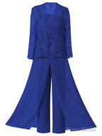 Mother of the Bride Dresses, Lace Chiffon Three-Piece Plus Size Mother of the Bride Pant Suits