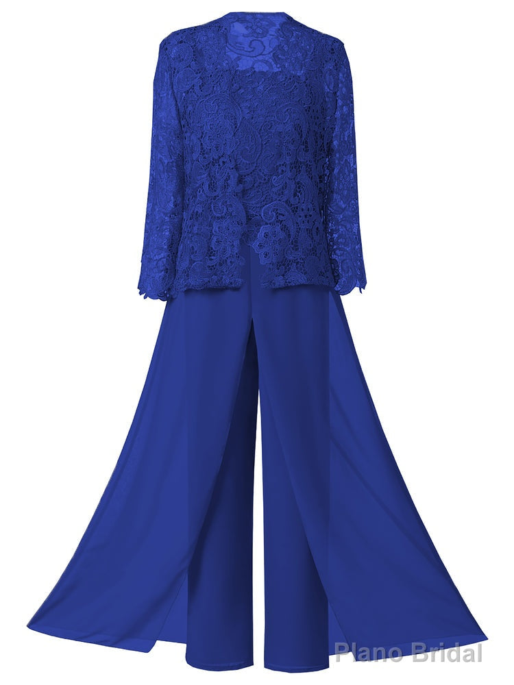 Mother of the Bride Dresses, Lace Chiffon Three-Piece Plus Size Mother of the Bride Pant Suits
