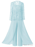 Mother of the Bride Dresses, Lace Chiffon Three-Piece Plus Size Mother of the Bride Pant Suits