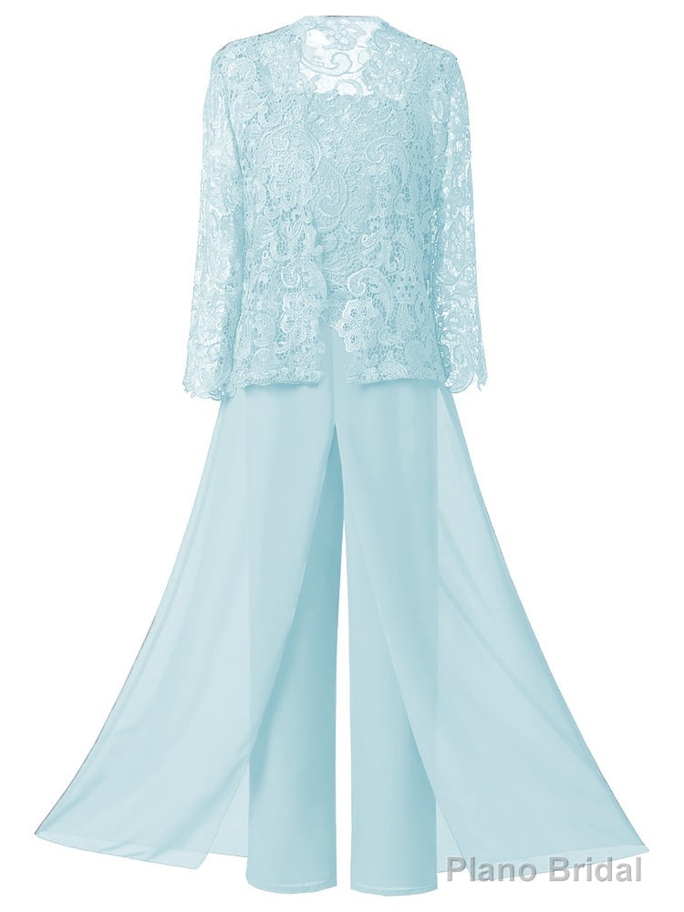 Mother of the Bride Dresses, Lace Chiffon Three-Piece Plus Size Mother of the Bride Pant Suits
