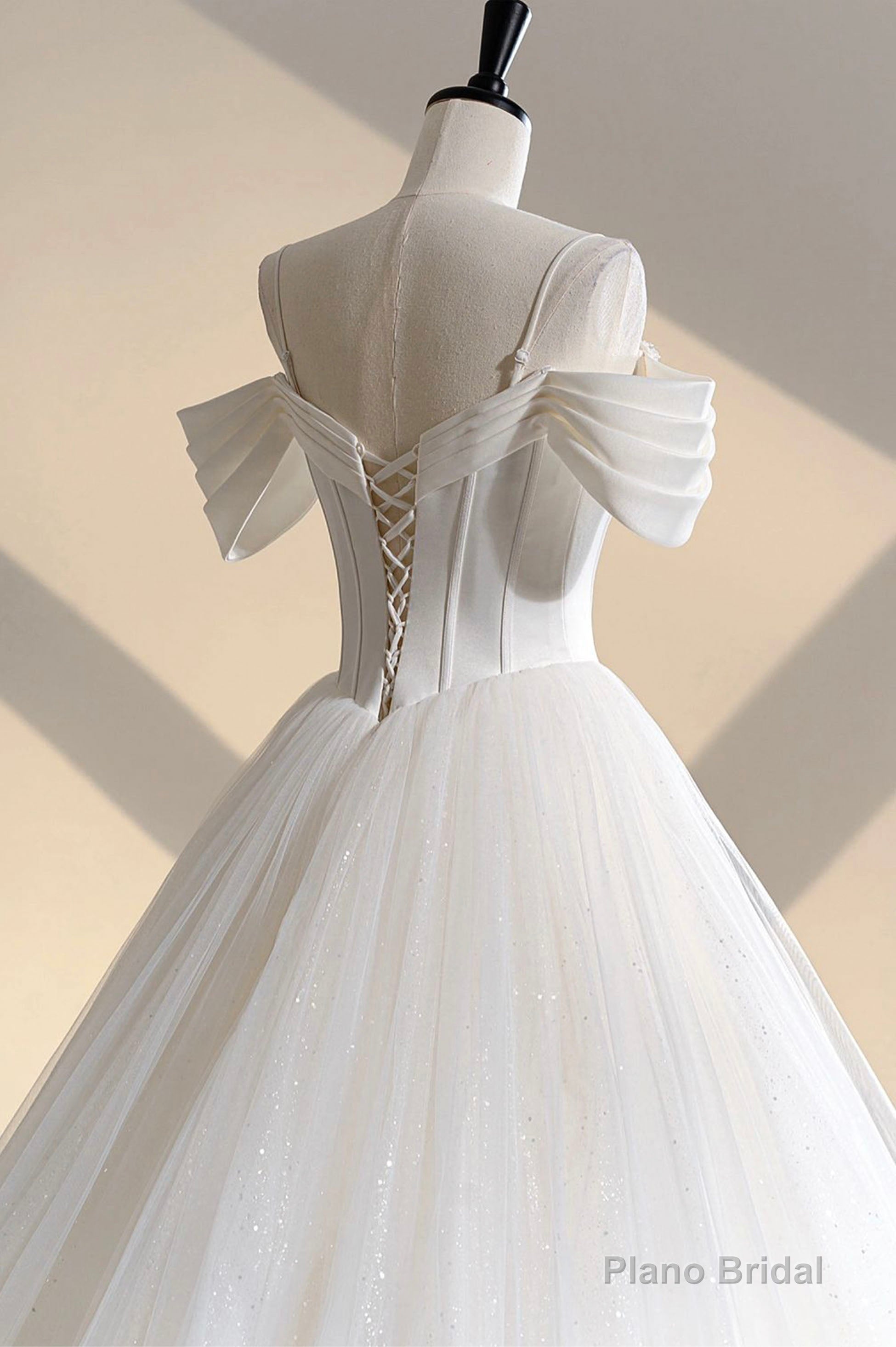 Ivory Tulle Off the Shoulder Formal Gown, Elegant A-Line Wedding Dress