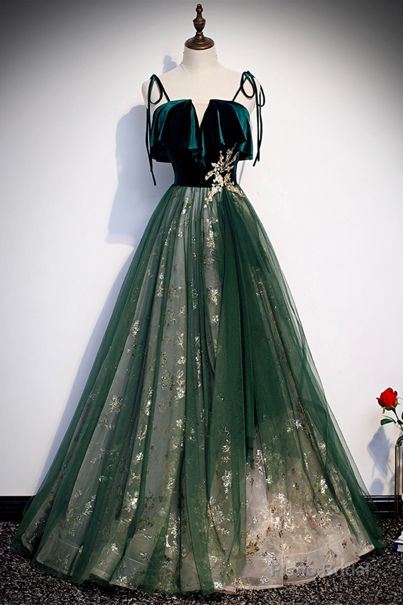 Green Velvet Long Prom Dresses, A-Line Evening Dresses Secondary image