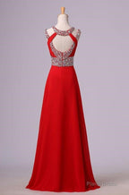 2025 Gorgeous Red Beading Open Back Chiffon Prom Dresses
