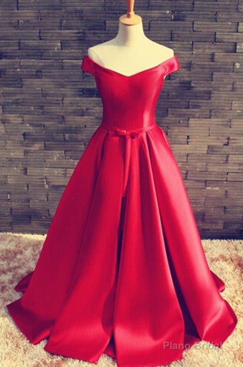 2025 Gorgeous Red Floor-Length/Long A-Line/Princess Off-the-Shoulder Lace Up Satin Prom Dresses Secondary image