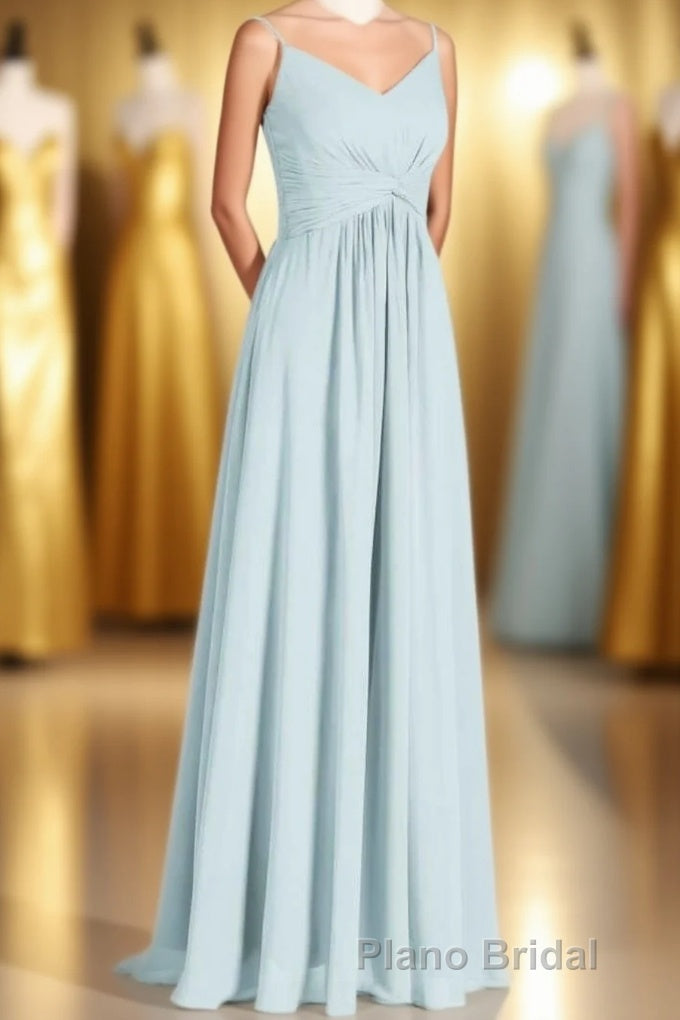 Mint Green Chiffon Twist Front A-Line Long Bridesmaid Dresses