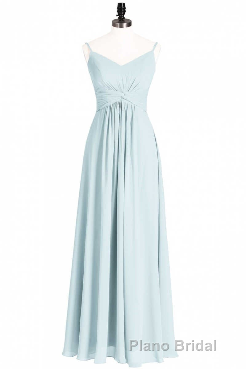 Mint Green Chiffon Twist Front A-Line Long Bridesmaid Dresses