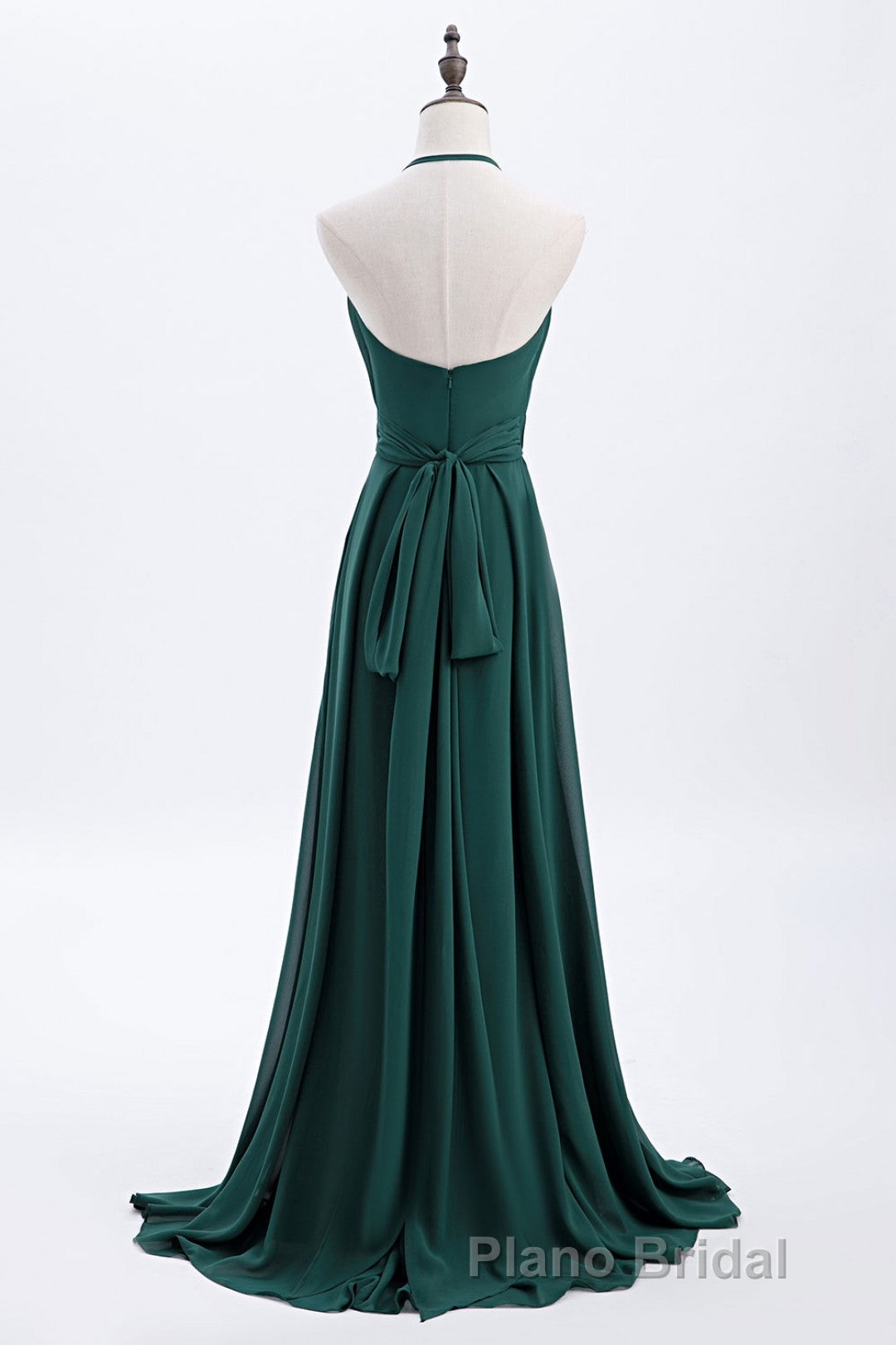 Hunter Green Halter Chiffon A-line Long Bridesmaid Dresses Secondary image