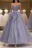 Purple Sweetheart Neck Tulle Sequin Long Formal Prom Dresses, Tulle Prom Dresses