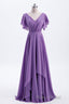 Flutter Sleeves Lavender Chiffon A-line Long Bridesmaid Dresses