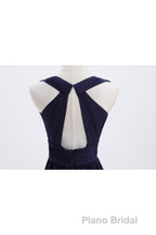 Empire Navy Blue Chiffon A-line Long Bridesmaid Dresses