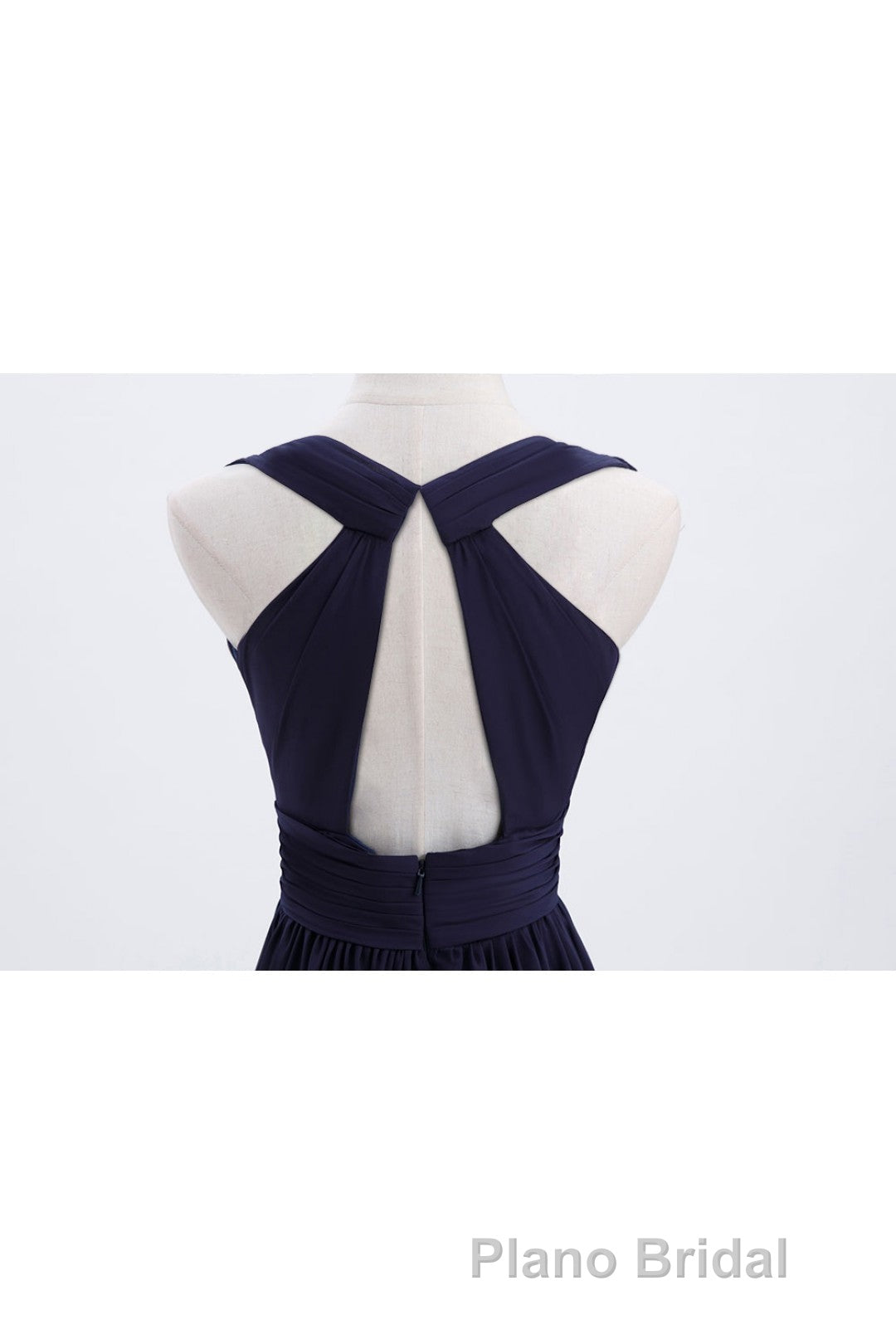 Empire Navy Blue Chiffon A-line Long Bridesmaid Dresses