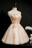 Champagne Strapless Sequins Tulle Short Homecoming Dresses