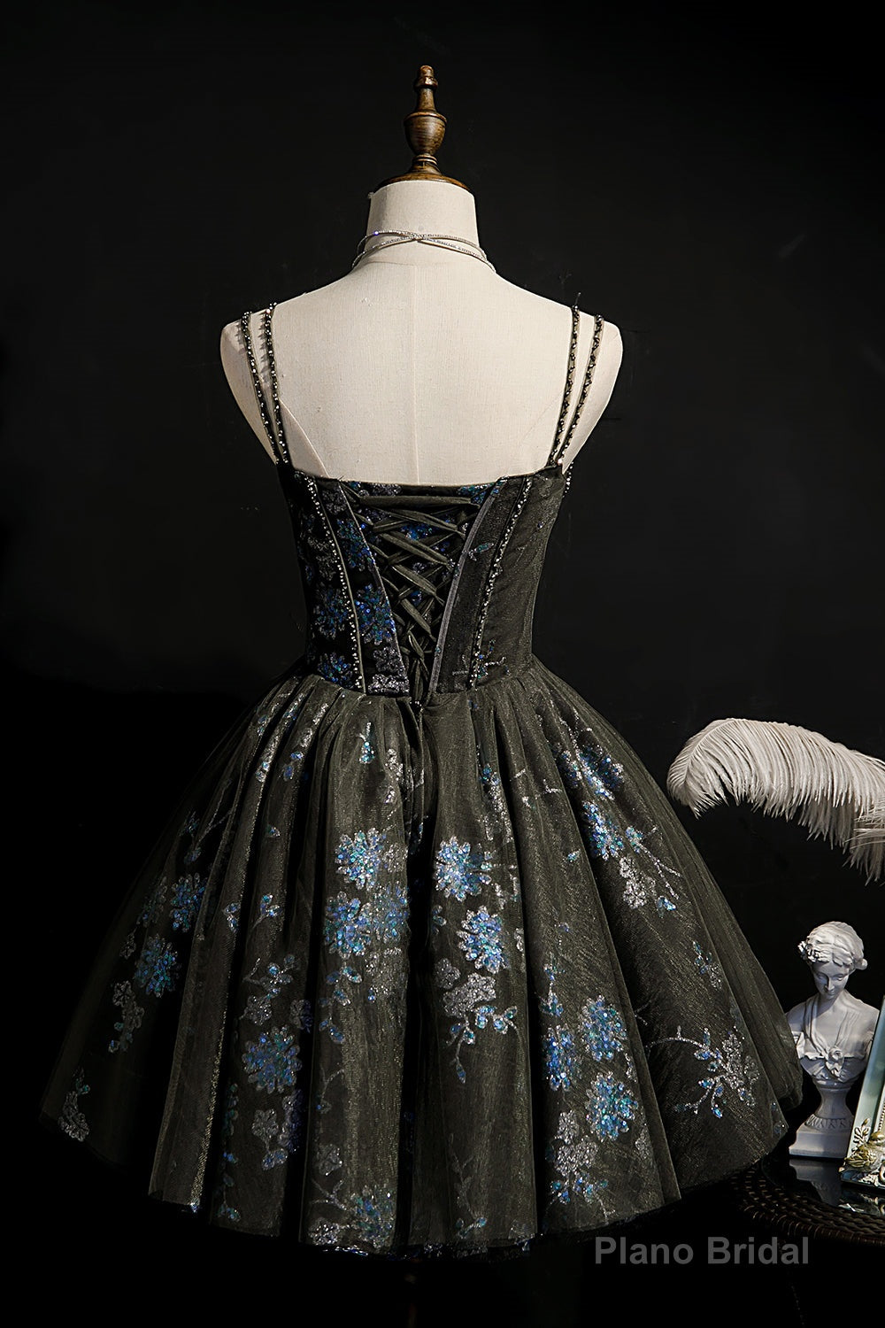 Dark Grey Sequins Lace Up Ball Gown Tulle Homecoming Dresses Secondary image