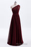 One Shoulder Burgundy A-line Chiffon Long Bridesmaid Dresses