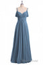 Dusty Blue Chiffon Cold Shoulder A-Line Long Bridesmaid Dresses