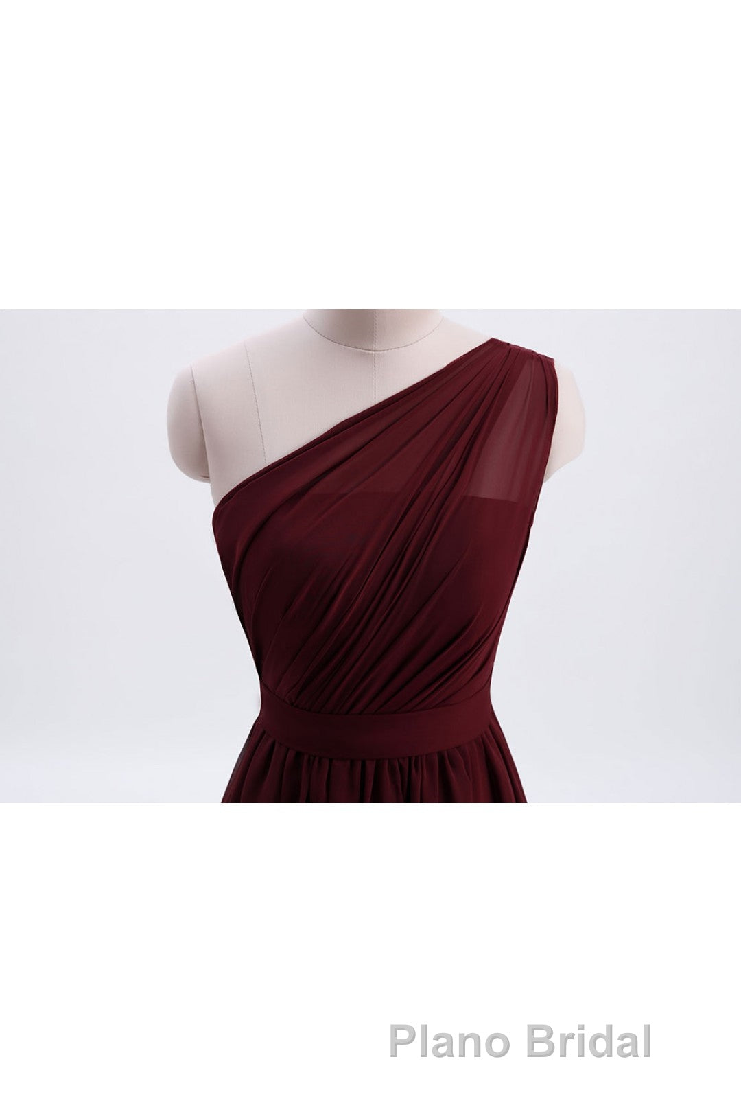 One Shoulder Burgundy A-line Chiffon Long Bridesmaid Dresses