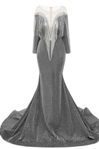 Deep V-neck Shiny Royal Blue Long sleeves Mermaid Formal Prom Dress