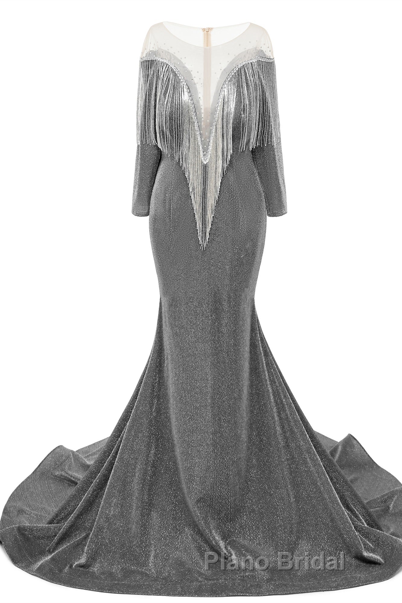 Deep V-neck Shiny Royal Blue Long sleeves Mermaid Formal Prom Dress