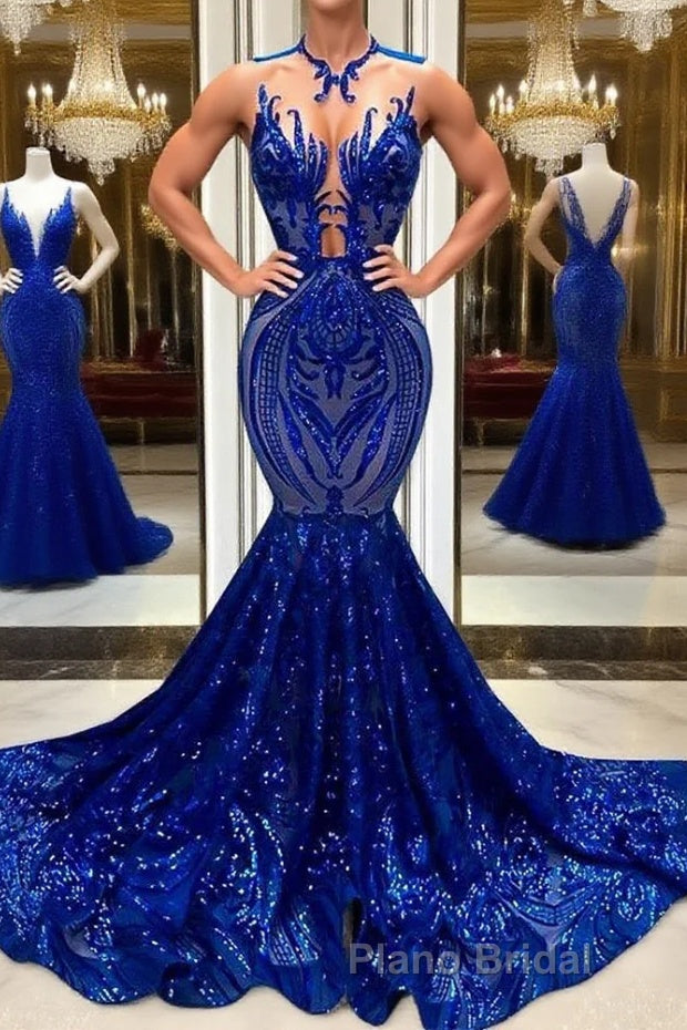 Sequins Royal Blue Sleeveless Mermaid Formal Prom Dress Main image
