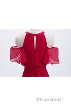 Red Chiffon Cold Sleeves Short Ruffles Bridesmaid Dresses