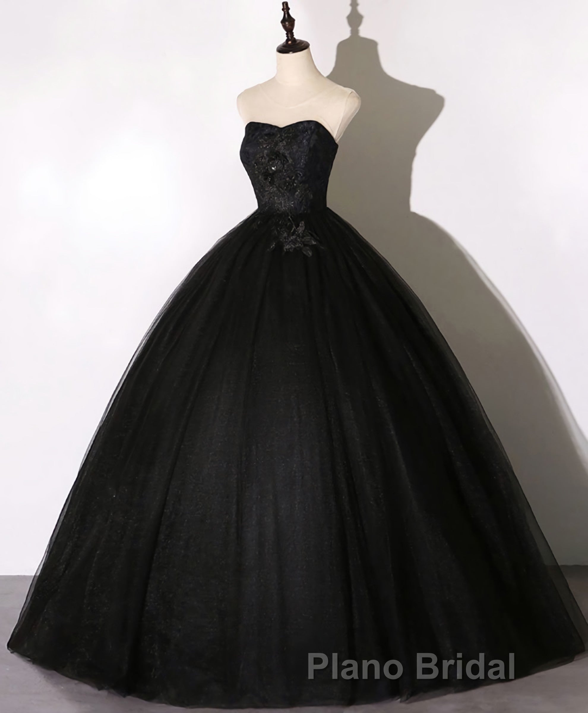 Black Sweetheart Neck Tulle Long Formal Prom Dresses, Black Evening Dresses Secondary image