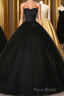 Black Sweetheart Neck Tulle Long Formal Prom Dresses, Black Evening Dresses